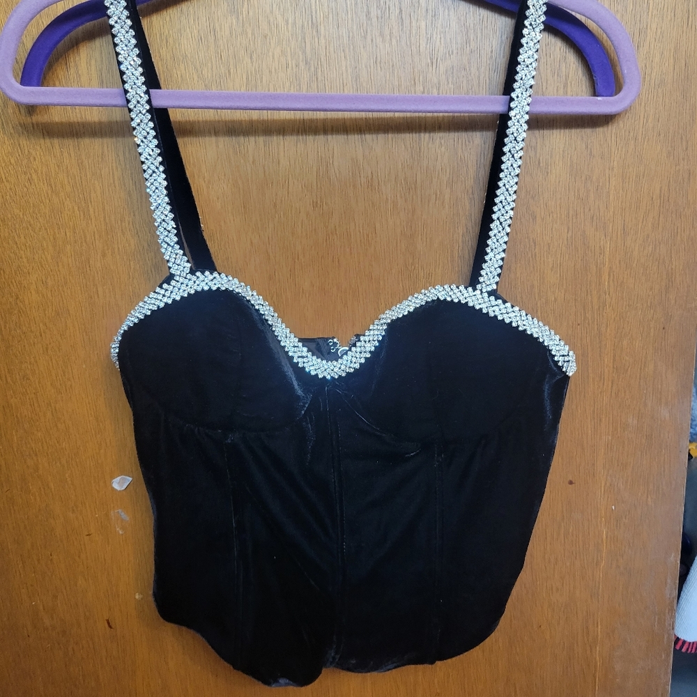 Gorgeous Akira Velvet Bustier with Rhinestone Straps